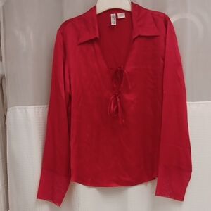 Chic Red Women's Blouse with Tie Detail